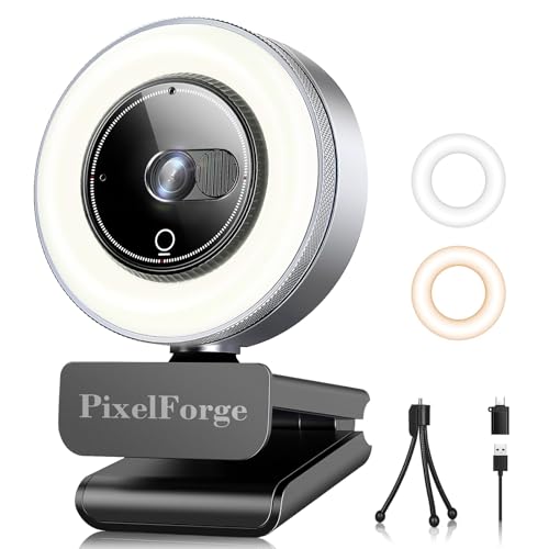 2K Webcam for PC with Microphone & Light & Privacy Cover, Web Camera for Desktop Computer/Laptop/Monitor/Mac, USB Streaming Camera for Zoom/Skype/Teams/Video Calling/Studying and Conference - color: Silver, style: 2K Sony Sensor
