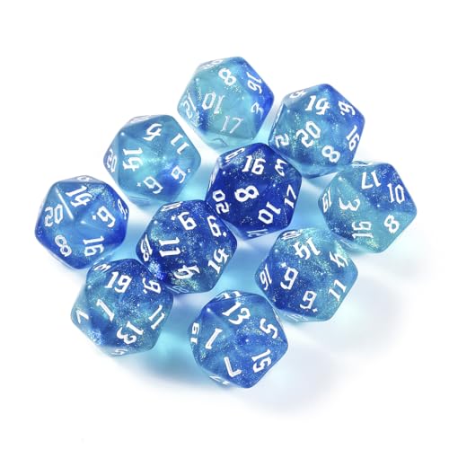 10PCS Polyhedral D20 Dice Set 20mm Acrylic Dice Double Colors 20 Sided Game Dice for RPG MTG DND Table Games (Blue Green) - color: Blue Green
