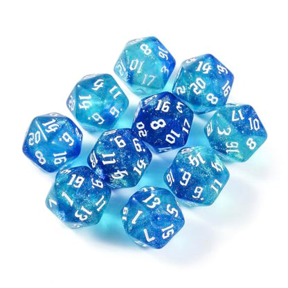 10PCS Polyhedral D20 Dice Set 20mm Acrylic Dice Double Colors 20 Sided Game Dice for RPG MTG DND Table Games (Blue Green) - color: Blue Green
