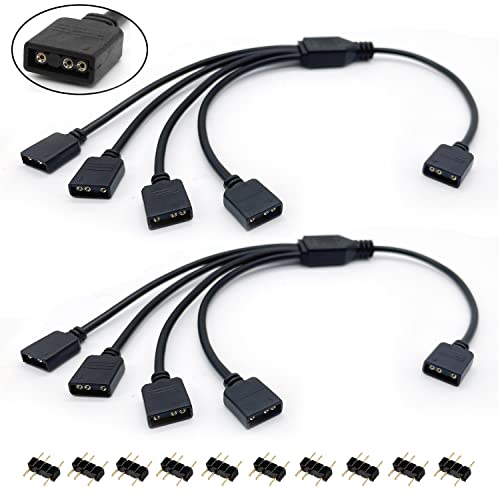 ARGB Splitter Cable, 1-to-4 Female to Female 5V 3 Pin Addressable RGB Splitter Extension Cable ARGB LED Sync Cable for Computer Chassis CPU Cooler and 5V ARGB Fan (2 Pack) - style: 1-to-4