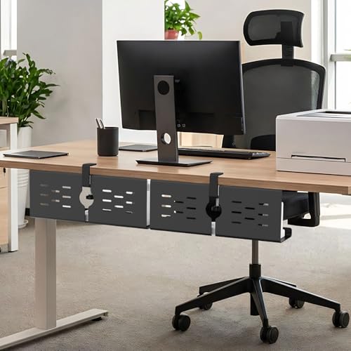 KEEGH 16 in Under Desk Cable Management Tray, Metal Cable Tary, 1 Pack | No-Drill Clamp Mount, Ventilation Holes, Cable Management Tray for Home Office, Gaming Desk, Standing Desk, Black - color: Black, size: 1 Pack