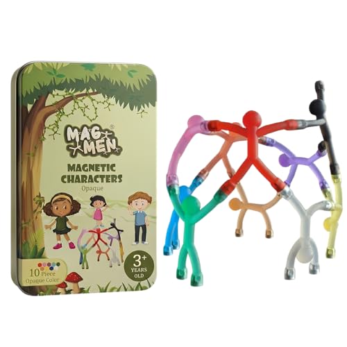 MAGMEN 10-Piece Magnetic Fidget Figures with Storage Tin - Opaque-Color Magnetic Character Figures for Kids & Adults - Quiet Airplane & Road Trip Travel Toy - Screen-Free Sensory Desk Toy - size: 10 Piece Opaques