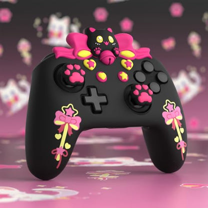 PlayVital Sweetheart Kitty Silicone Skin Compatible with Nintendo Switch Pro Controller Kawaii Anti-Slip Cover, Switch Pro Controller Joystick Grips & Protective Silicone Case - Black - color: Black