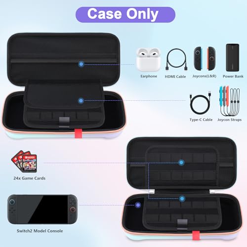Canboc Carrying Case Compatible with Nintendo Switch 2 (2025), Hard Shell Switch 2 Console Bag with 24 Game Card Slots, Mesh Pocket fit Accessories, Purple Gradient Blue (Case Only) - color: Purple Gradient Blue