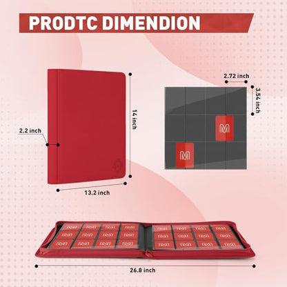 Premium Card Binder 12 Pocket for 720 Pockets Trading Card Binder, PU Zipper Card Collection Album, Sturdy Side-Loading Card Book Holder for MTG, TCG, Game Cards, Sports Cards - color: 12 Red