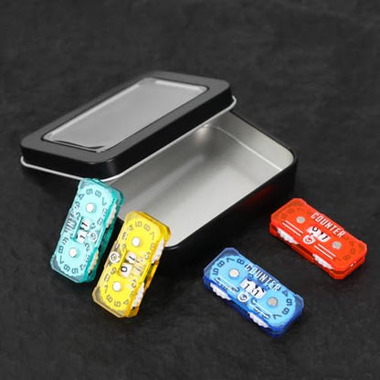 SIXPOINTS 4Pcs Acrylic Mini Life Counter with Metal Box Compatible with Magic The Gathering Commander Deck, LCG/RPG/D&D/MTG/CCG/TCG Gaming Table Games - color: Color-d