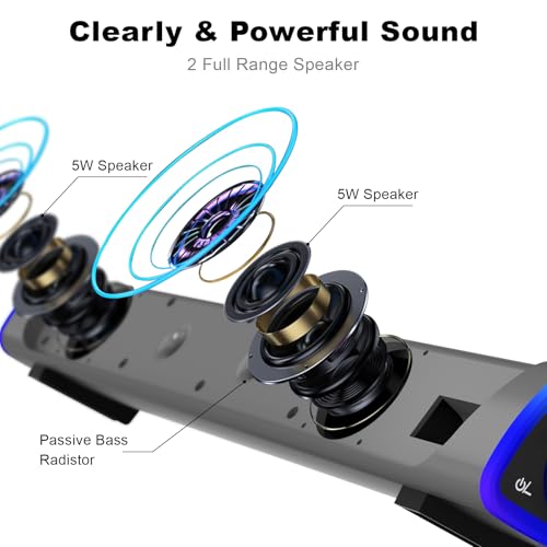 SOULION R30 Computer Speakers Wired 3.5mm Aux with Rotary Switch LED Light | USB Powered Aux Connected with Crystal Sound, Slanted Design PC Speaker for Desktop Laptop Monitor Office Work Music Gray - color: Gray, style: 3.5mm Aux