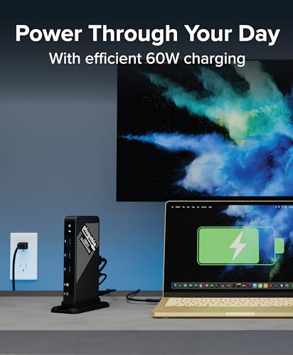 Plugable USB-C Dock with 4K HDMI and 60W Charging, Compatible with MacBook Neo, Thunderbolt 3/4, USB4, and USB-C macOS, Windows, and Chromebook, 1Gbps Ethernet, 3X USB 3.0, 2X USB 2.0, Driverless