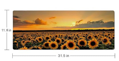 Sunflower Field Extended Big Mouse Pad Large,XL Gaming Mouse Pad Desk Pad,31.5x11.8inch Long Computer Keyboard Mouse Mat Mousepad with 3mm Non-Slip Base and Stitched Edge for Home Office Work - color: Sunflower Field