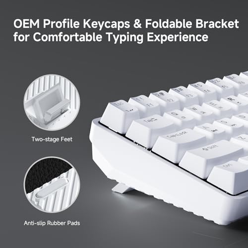 TMKB 60% Mechanical Gaming Keyboard, Red Linear Switch, Wired, White | LED Backlight, Anti-Ghosting, Detachable USB-C, Double-Shot Keycaps, 61 Keys - style: White