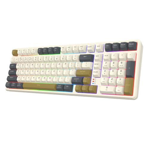Redragon K528 Wireless Gaming Keyboard Bluetooth Computer Keyboards Creamy Cute with Number Pad RGB Backlit Tri-Mode BT/2.4GHz/USB-C, 4000mAh Battery for Win/MAC- Dusty Olive - color: Dusty Olive