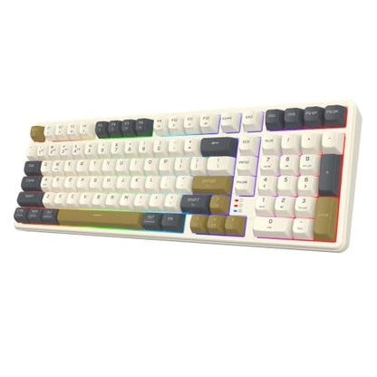 Redragon K528 Wireless Gaming Keyboard Bluetooth Computer Keyboards Creamy Cute with Number Pad RGB Backlit Tri-Mode BT/2.4GHz/USB-C, 4000mAh Battery for Win/MAC- Dusty Olive - color: Dusty Olive