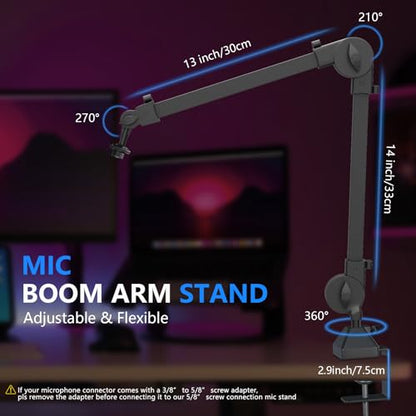 Microphone Boom Arm Stand With 5/8 Inches Connector, Studio Arm Suspension Scissor Adjustable Mic Stand with Heavy Duty Clamp,for Vocal Recording,Gaming,Streaming Podcasting
