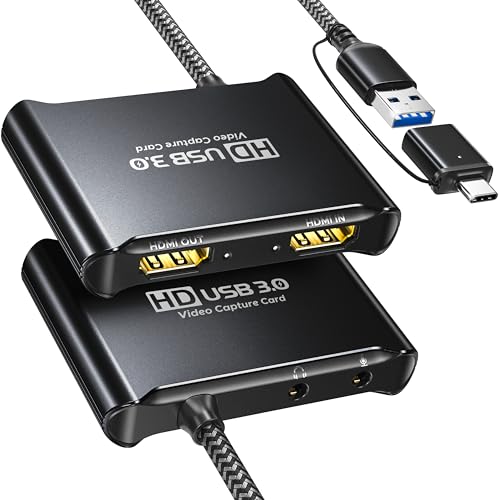 Bytewave USB 3.0 Video Capture Card for Streaming, 1080P 60Hz HDMI Video Recording with 4K30 Pass-Through, Plug & Play Cam Link Aluminum Low Latency Type-C Device for Nintendo Switch 2, PS5, Xbox, OBS
