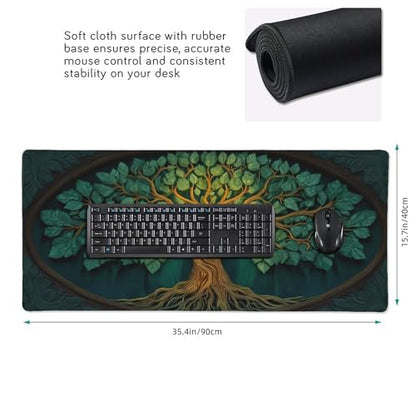 Mystical Green Tree Gaming Mouse Pad, Forest Árbol de la vida Design, XXL Extended Desk Mat, 35.4 x 15.7 inches - color: Tree of Life