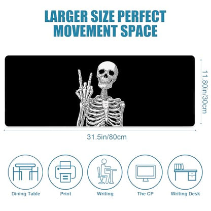 Large Gaming Mouse Pad, Human Skeleton Big Mousepad, XL Extended Desk Mat Non-Slip Rubber Base, Stitched Edges Computer Keyboard Mat for Office, 31.5x11.8in, Black and White Skull - color: Skeleton