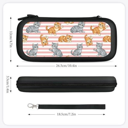 PPIKTC Portable Game Protection Case Compatible with Nintendo Switch, Hard Shell Shockproof Carrying Case, Cute Cat Pink Stripes Game Bag - color: Design (205)