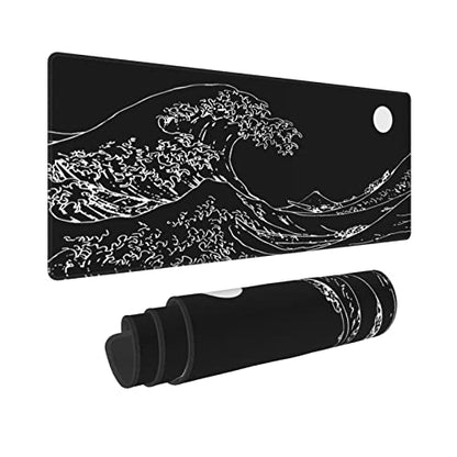 Black and White Japanese Sea Wave Mouse Pad,Extended Large Gaming Mouse Pads 31.5x11.8 in,Japanese Kanagawa Desk Mat,Laptop Mousepad Non-Slip Rubber MousePads for Office Home Travel - color: Japanese Sea Wave, size: 11.8" x 31.5"