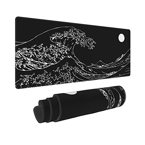 Black and White Japanese Sea Wave Mouse Pad,Extended Large Gaming Mouse Pads 31.5x11.8 in,Japanese Kanagawa Desk Mat,Laptop Mousepad Non-Slip Rubber MousePads for Office Home Travel - color: Japanese Sea Wave, size: 11.8" x 31.5"