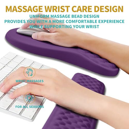 Hokafenle 2 in 1 Ergonomic Mouse Pad Wrist Support & Wrist Rest for Computer Keyboard Set, with Relieve Carpal Tunnel Pain Massage Bulge and Full Memory Gel Design (2In1 Set, Dark Purple) - color: Hk015-dark Purple