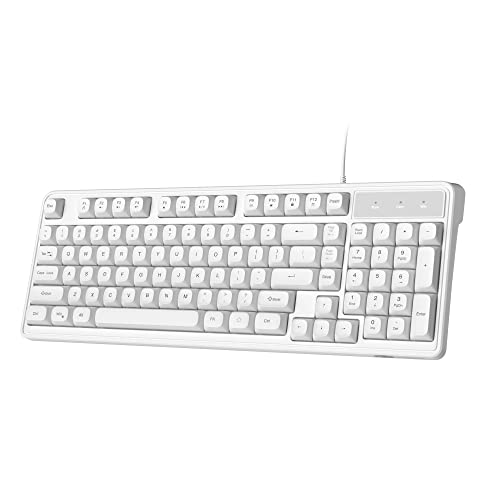 Camiysn Wire Gaming Keyboard, 7 Colorful Rainbow Backlight Classic Gaming Keyboard (White) - color: White