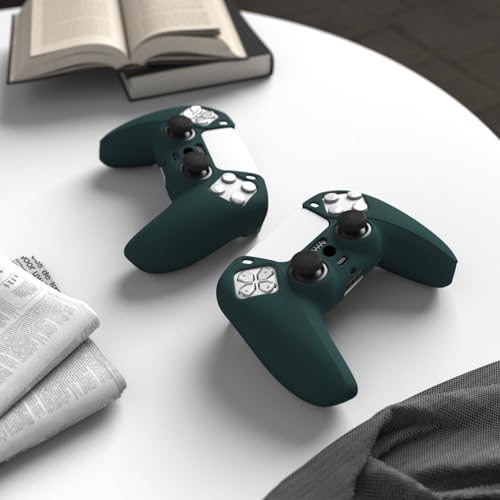 PlayVital Racing Green Pure Series Anti-Slip Silicone Cover Skin for ps5 Controller, Soft Rubber Case for ps5 Wireless Controller with Black Thumb Grip Caps - color: Racing Green