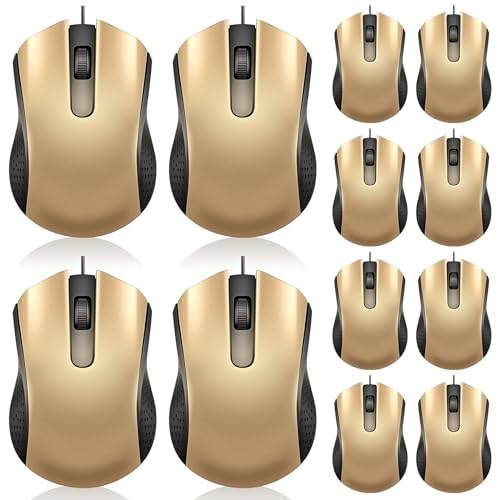 Hoteam 12 Pcs Gold Wired Computer Mouse Bulk Cord USB Computer Mice Ergonomic Wired Mouse for Pcs, Computers, Laptops, Gaming Office Home Supplies - color: Gold