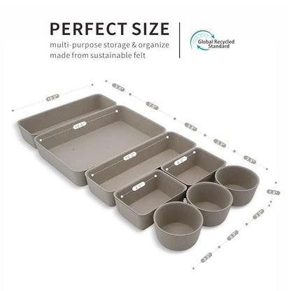 Welaxy 8pc Stone Office Desk Drawer Organizer Tray Felt Shallow Box Divider - color: Stone