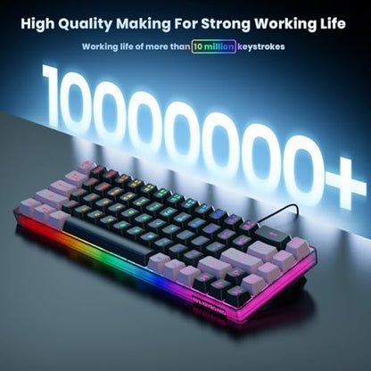 GEODMAER 65% Gaming Keyboard, LED Backlit, Ultra-Compact Anti-Ghosting No-Conflict 68 Keys Membrane Gaming Wired Keyboard for PC Laptop Windows Gamer(Black-Pink) - color: Black-Pink