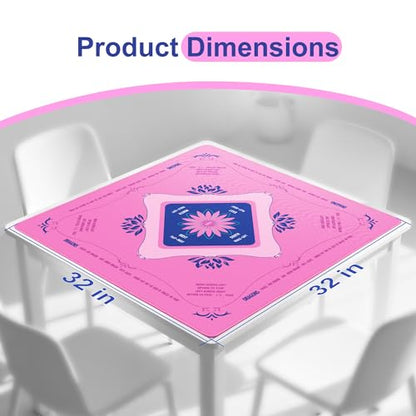 KUNTE Mahjong Mat for Table, Pink, 32x32 Inch | American Mahjong Mat with Printed Rules, Non-Slip, Quiet and Foldable, Includes Portable Tote Bag - color: Pink