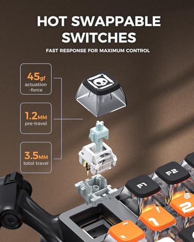 GravaStar Mercury K1 Pro Wireless Mechanical Gaming Keyboard, 75% Layout RGB Custom Keyboard, Aluminum Alloy Matte Black Frame with Phoenix-Inspired Keycaps, Hot-Swappable Linear Switches【CyberFlare】 - color: CyberFlare