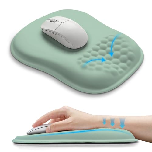 Hokafenle Ergonomic Wrist-Hugging Mouse Pad Wrist Support, U-Shaped Holding Wrist Rest Mousepad for Carpal Tunnel Pain Relief with Cushioned Memory Foam Slope Massage Bulge (10.2x8.3 in,Light Green) - color: Light Green