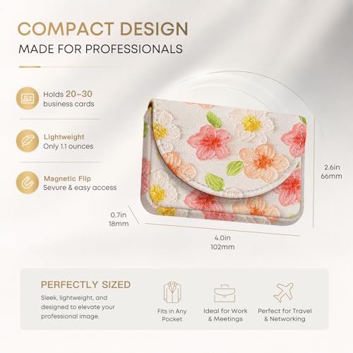 Business Card Holder，PU Leather Business Card Case Wallet Flowers | Pocket Travel Name Card Case for Men and Women Gift，Portable Magnetic Business Card Carrier for Purse - color: Flowers