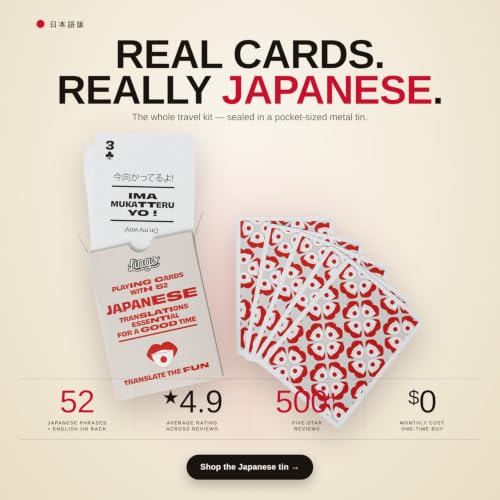Lingo Japanese Playing Cards in Premium Travel Tin | Learn Japanese Vocabulary & Phrases for Adults & Beginners | Luxury Gift Box for Japan Travelers & Anime Fans | Language Flashcard Deck