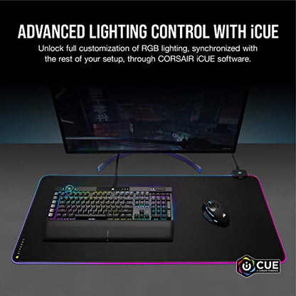 Corsair MM700 RGB Extended Cloth Gaming Mouse Pad - 36.6" x 15.8" - 360° RGB Lighting - Two USB Port Hub - Thick Rubber - Black - size: 36.6L x 15.8W inches