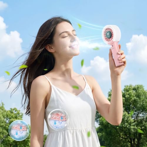 HandFan Upgraded Misting Fan with LED Display – Extreme Cooling Portable Handheld Fan with Water Mist Spray, 50% Stronger Airflow & Quieter, Personal Mister for Travel/Park/Disney/Beach/Concert/Game - color: Blush Pink