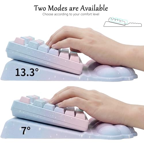 Computer Keyboard Stand Pad with Wrist Rest Purple Blue Cloud Keyboard Pad Support with Comfortable Galaxy Stars Wrist Pad Cute Girl Ergonomic Tilted Keyboard Riser Holder for Desktop Office Home - color: Cloud Purple Blue