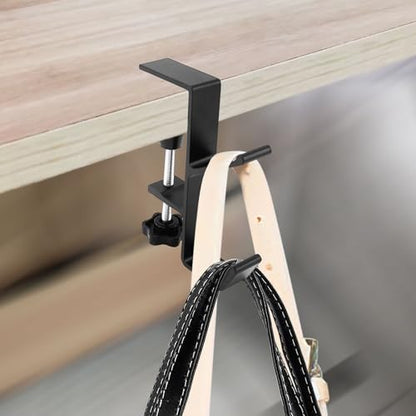 Desk Mount Bag Holder Hook Clamp-On Backpack Hanger Portable Desk Mount Headphones Holder Reduce Desk Clutter for Table Desk, Under Counter (Black) - color: Black