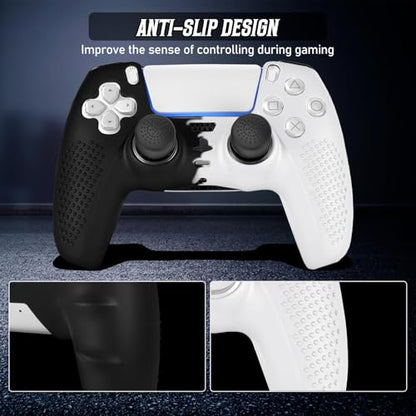 PS5 Controller Skin, Anti-Slip Soft Silicone Protective Cover Case for PlayStation 5 Controller Grip Accessories, 2 Pack with 8 x Thumb Grip Caps (Black Mix White) - color: Black Mix White