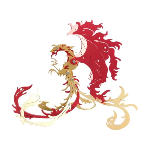 Phoenix 3D Metal Jigsaw Puzzle, Red-Wings, 28 Pieces | DIY Games, Handmade Model Kits, Stainless Steel, Building Blocks Assembly, Gift for Adult - color: Phoenix Red-wings