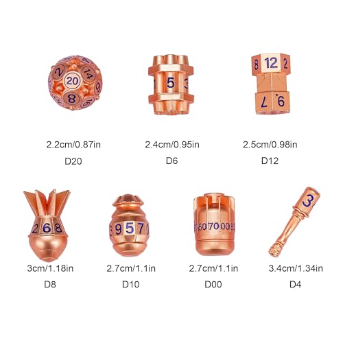 UDIXI Metal Dice Set D&D, RPG 7PCS Polyhedral Metal DND Dice Set Copper | Bomb Shape, Solid Metal, Cool Design, Leather Pouch Pakaging, for Dungeons and Dragons Role Playing Games Tabletop Game - color: Copper Blue