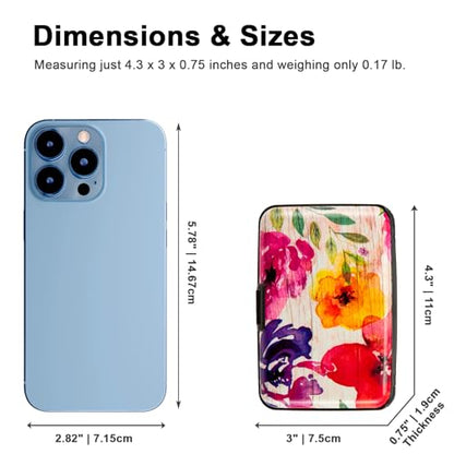 Credit Card Holder, Metal Card Wallet RFID Blocking Mini Slim Aluminum Business Hard Card Case for Women Men (A Watercolor Flowers) - color: A Watercolor Flowers