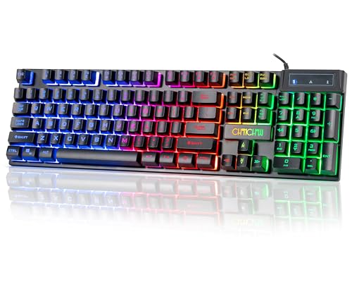 CHONCHOW Wired Gaming Keyboard, Light Up with Anti-Ghosting Keys | 104 Keys Full Size Ergonomic Design Cheap Keyboard LED Backlit for PC Mac Laptop Desktop, Gaming or Office