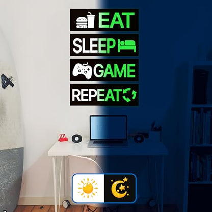 4 Pcs Glow in The Dark Neon Game Wall Stickers, Boys Gamer Room Wall Decals, Waterproof Vinyl Video Game Console Room Decor, Kids Bedroom PlayRoom Nursery Party (Green) - color: Luminescent-044wscp-green
