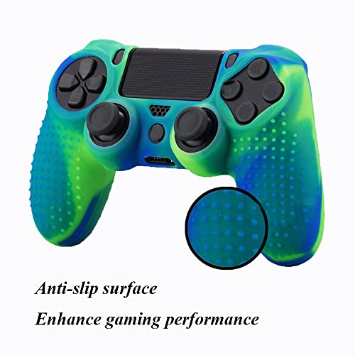 PS4 Controller DualShock4 Skin Grip Anti-Slip Silicone Cover Protector Case for Sony PS4/PS4 Slim/PS4 Pro Controller with 2 Thumb Grips (Black and Blue Stripes) - color: Black and Blue Stripes
