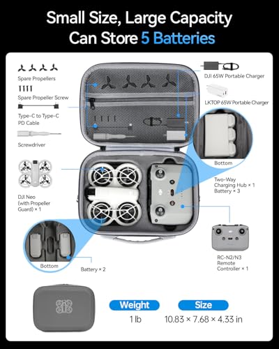 Carrying Case for DJI Neo Fly More Combo,PU Leather Shoulder Bag | Waterproof Storage Bag with Adjustable Strap for DJI Neo Drone, RC-N3/N2 Remote Controller, Battery, Charging Hub