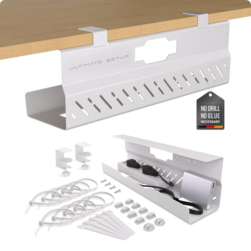 Under Desk Cable Management Tray no Drill – Wire Management - Cord Organizer – Huge Load Capacity – Under Desk Cable Tray no Drill (White, 1 Piece Set) - color: White, size: 1 piece set