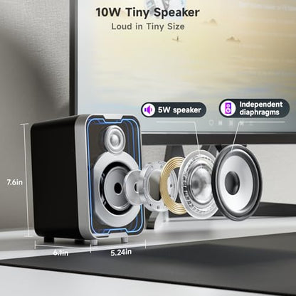 SOULION 10W USB Powered Wired Bluetooth 2.0 Computer Speakers | 2.0 PC Speakers, Easy-Control Pod, 5 Mirror-Like LED Light Modes, for Monitor Laptop Desktop Gaming Music