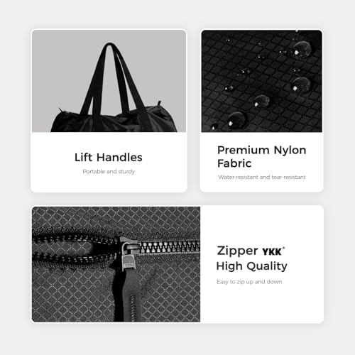 pack all Lightweight Travel Duffel Bag, 45L Foldable Weekender Bag | Ultralight, Packable, Water-Resistant, Tear-Resistant Nylon, YKK Zipper, Luggage Sleeve, For Travel, Camping, Gym, Black - color: Black, size: 45L