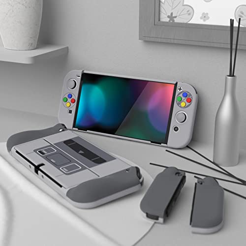 PlayVital AlterGrips Protective Slim Case for Nintendo Switch OLED, Ergonomic Grip Cover for Joycon, Dockable Hard Shell for Switch OLED w/Thumb Grip Caps & Button Caps - color: SFC SNES Classic EU Style